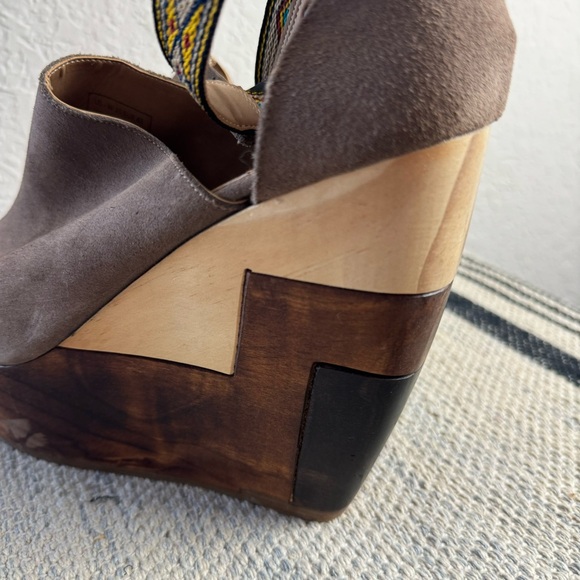 Inkkas Bohemian Wood Wedge High Heels Leather Upper Size 10W - Picture 5 of 10